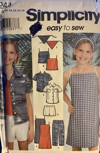 Simplicity 7244 Girls' Easy to sew tops, kerchief, capris, dress, shorts Sewing Pattern Size 7 - 16