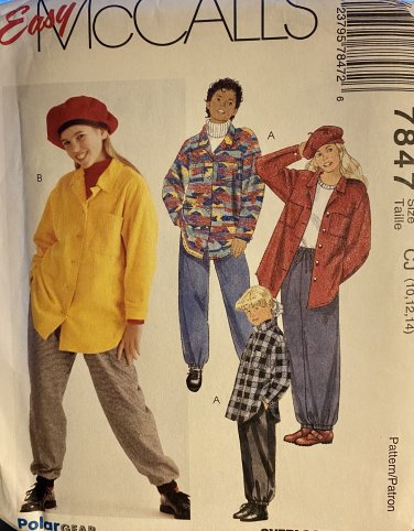 McCall's 7847 Girls' and Boy's Shirts and Pull on Pants  Sewing Pattern Size 10 12 14