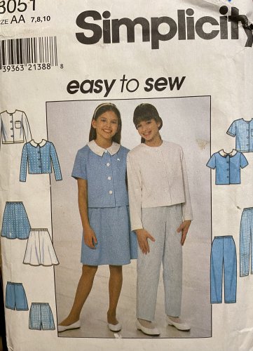 Simplicity 8051 Girls Top Skirt Pants Shorts Sewing Pattern size 7 8 10