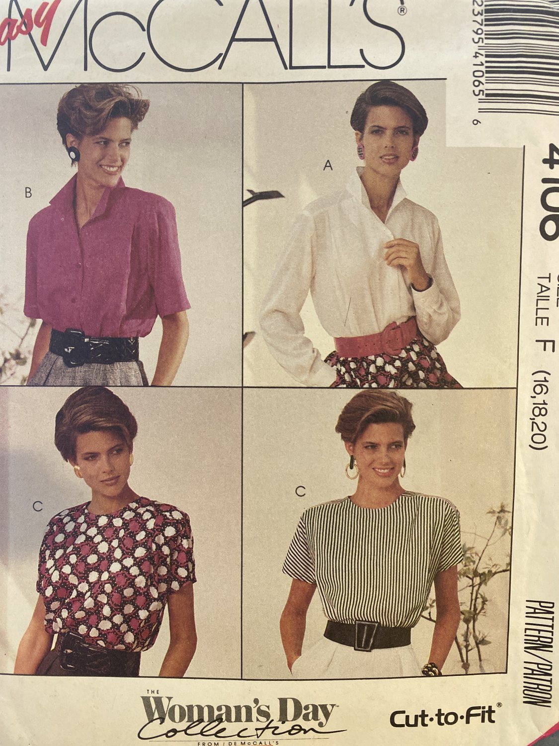 McCall's 4106 set of Misses' blouses Sewing Pattern size 16 - 20