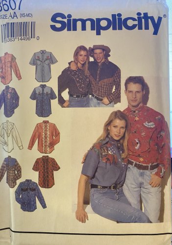 Simplicity 8607 Western Style Shirt Sewing Pattern size XS - Med