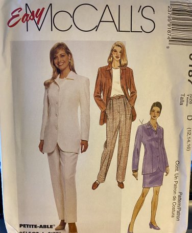 McCall's 9187 Misses' Unlined Jacket, Skirt and pants sewing pattern Size 12 14 16