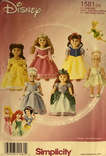 Simplicity 1581 18" Doll Clothes Princess Sewing Pattern