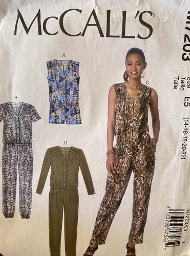 McCall's 7203 Drop Waist Jumpsuit & Romper w Blouson Bodice Sz 14-22 UNCUT