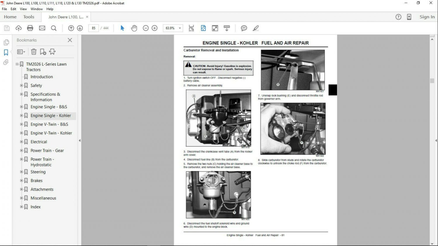 John Deere L100 L108 L110 L111 L118 L120 L130 Technical Manual TM2026 On CD