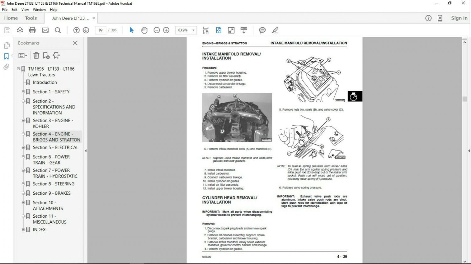 John Deere LT133 LT155 LT166 Tractor Technical Manual TM1695 On CD