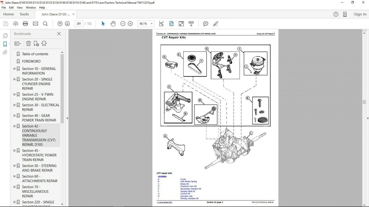 John Deere D140 D150 D155 D160 & D170 Technical Manual TM113219 On CD