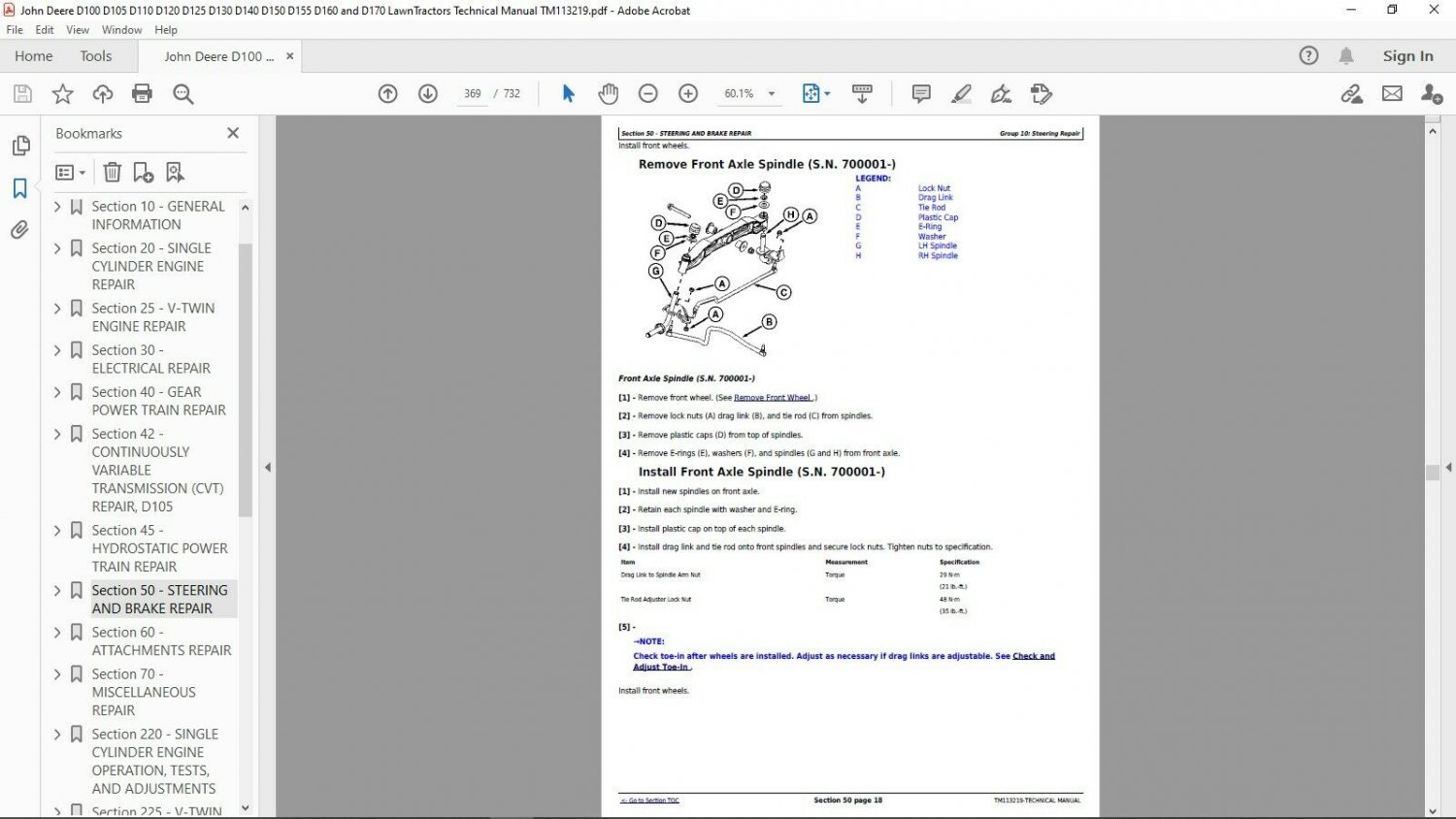 John Deere D140 D150 D155 D160 & D170 Technical Manual TM113219 On CD