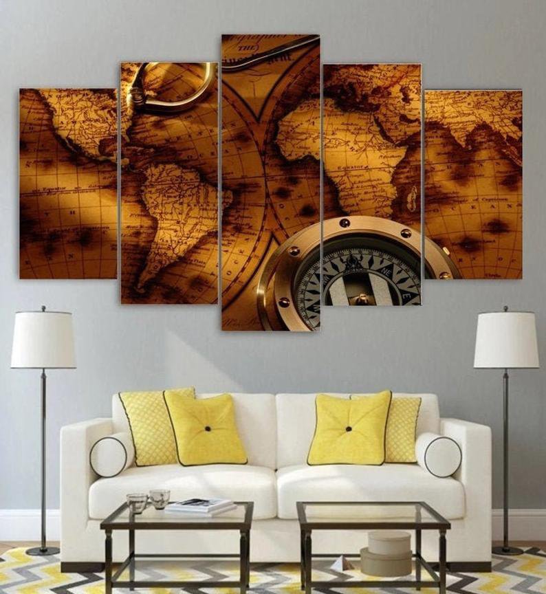 Nautical Map Wall Art Canvas Framed Print Home Vintage Compass Nautical