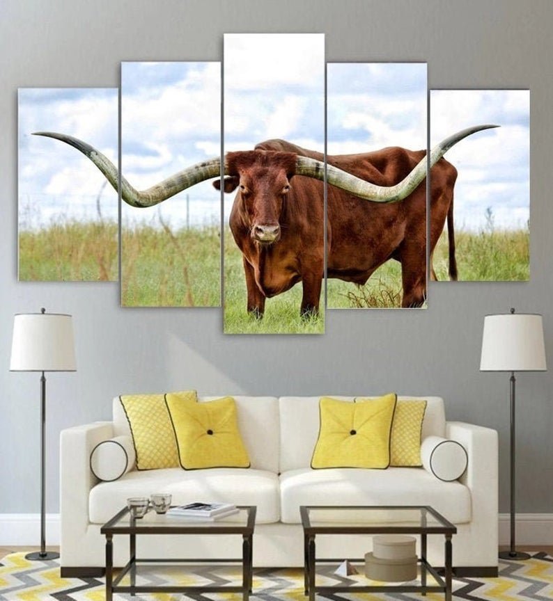 Texas Longhorn Wall Art Framed Home Decor Cow Texas Landscape Canvas ...