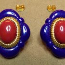 Vintage Avon Faux Lapis and Burnt Red with Gold Accents Earrings