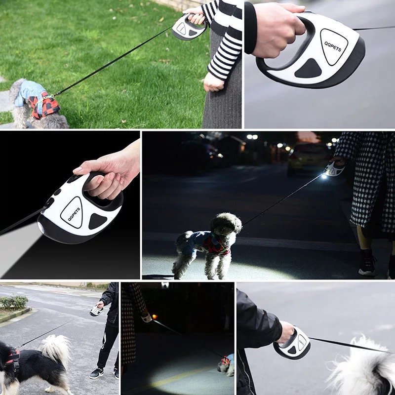 Pet Dog Automatic Retractable Fiber Leash Night Safety LED Shining Stretching Dog Hand Holding Rope