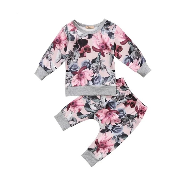 Sets Baby Girl Floral Outerwear Top Pant Outfit Clothes