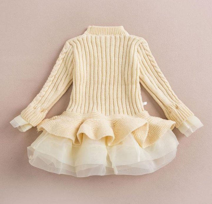 Warm Knitted Chiffon Girl Party Dress