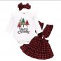 Toddler Girls Christmas Tree Print Top Plaid Sling Skirt