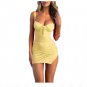 Women Lace Trim Bandage Ruched Slit Party Mini Dress