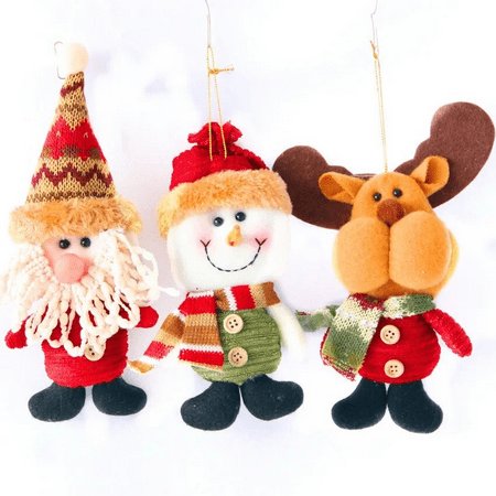 Plush Santa, Snowman & Reindeer Ornaments Christmas Tree Decor