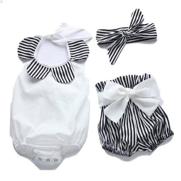 3pcs Cute Baby Girl Tops Stripe Romper