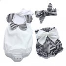 3pcs Cute Baby Girl Tops Stripe Romper