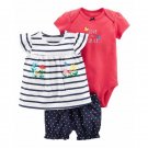 3pcs Flower Tops Short Romper Dress Bodysuit