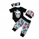 4pcs Baby Girls Skull Cap Headband Jumpsuit