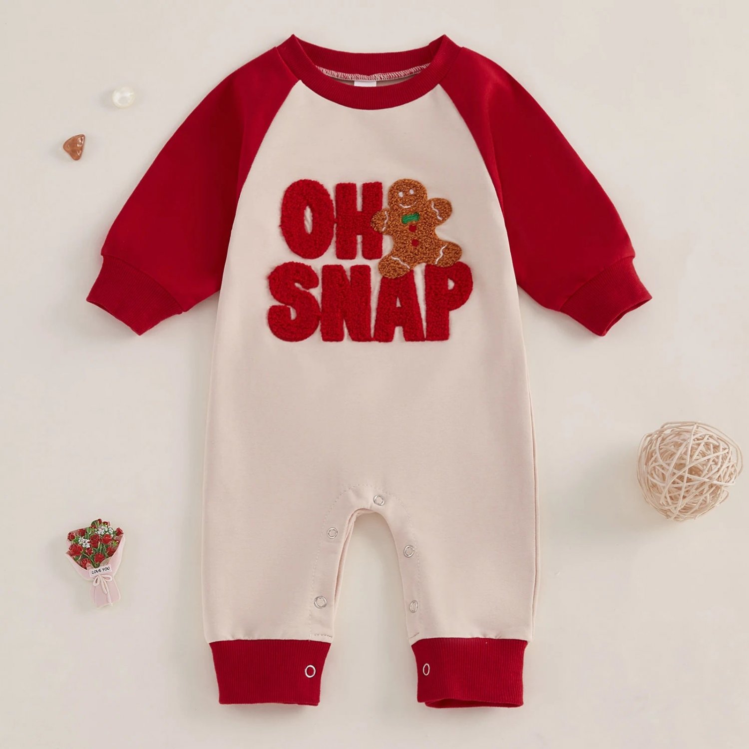 Baby Christmas Romper OH SNAP Gingerbread Long Sleeve Bodysuit