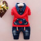 Baby Boy Outfit Red Grey Jacket Denim Pants