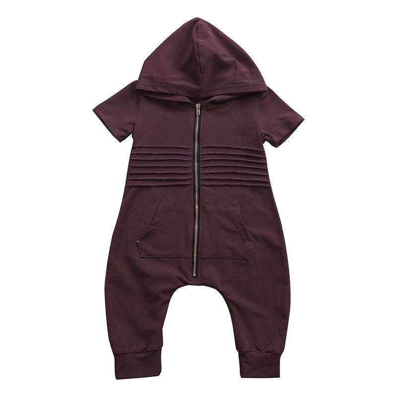 Baby Boy Romper Short Sleeve Hooded Zipper Jumpsuit Clothes