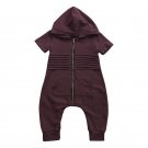Baby Boy Romper Short Sleeve Hooded Zipper Jumpsuit Clothes