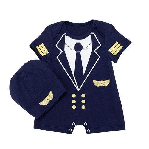 Baby Boy Short Sleeve Romper Navy Jumpsuit Hat