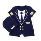 Baby Boy Short Sleeve Romper Navy Jumpsuit Hat