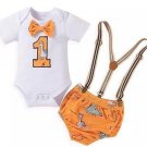 Baby First Birthday Short Sleeve Suspender Shorts