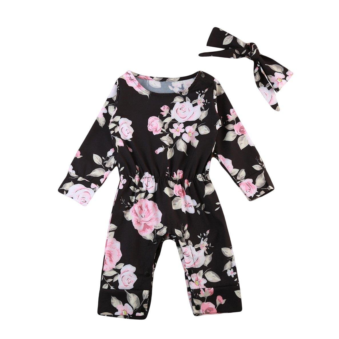 Baby Girl Flower Romper Headband Jumpsuit