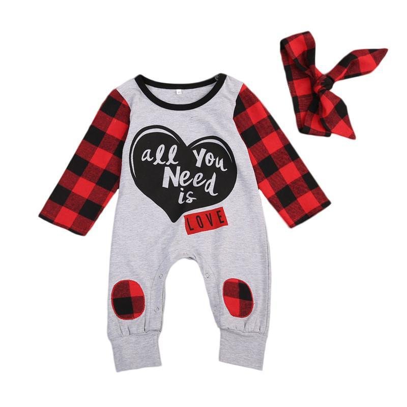 Baby Girls Heart Romper Headband Outfit
