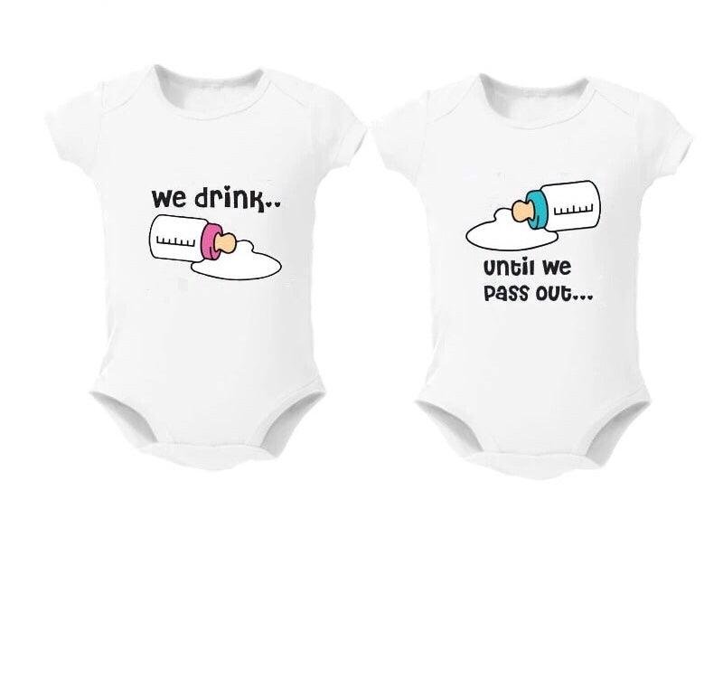 Baby Twin Milk Bottle Bodysuit