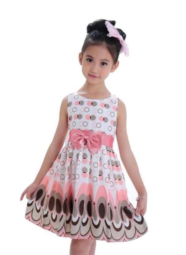 Cute Printed Girls Bow Peacock Party Dress