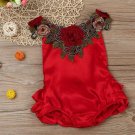 Embroidery Baby Girl White Red Flower Onesie