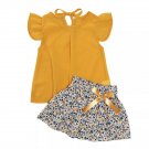 Fashion Girls Ruffled Bow Tops+Skirt Outfit