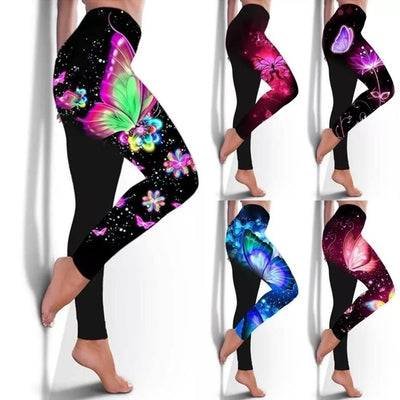 Women&acirc;��s High-Waist Butterfly Print Leggings Yoga & Workout Tights