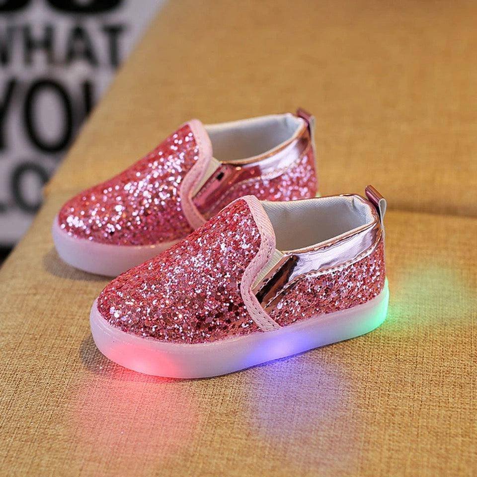Fashionable Leather Girls Bling Led Sneakers Shoes