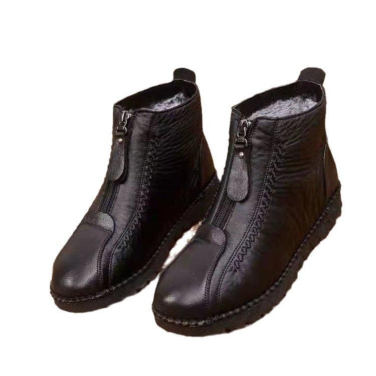Women's Winter Leather Ankle Boots with Side Zipper & Warm Lining