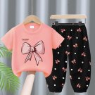 Girls' Pink Bow Print T-Shirt & Polka Dot Pants Set Cute Summer Outfit