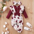 Baby Girl Floral Bunny Ruffle Romper Set with Headband 3PC