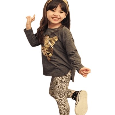 Full Girl Long Sleeve T Shirt Leopard Leggings Clothes
