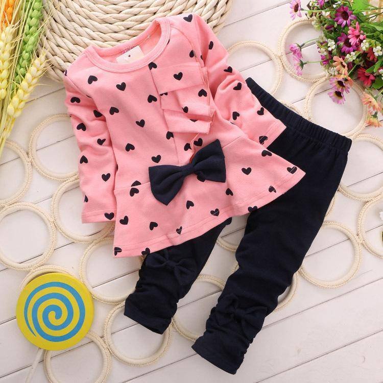 Full Sleeve Girls Spade Bowtie T Shirt Pants