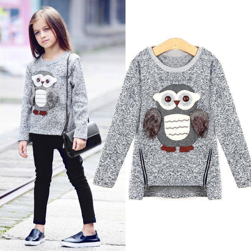 Girls Fleece Tops Lined Zipper Owl Sweater Clothes