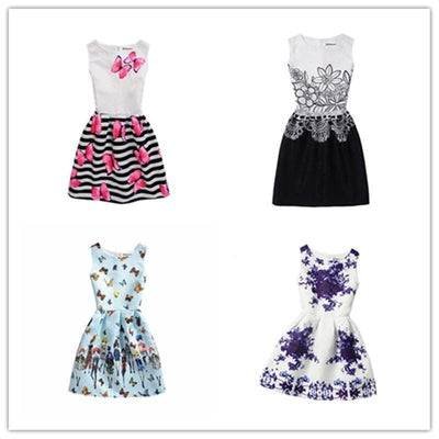 Girls Summer Butterfly Fish Floral Sleeveless Dress