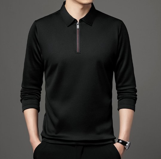 Men&acirc;��s Slim Fit Long Sleeve Polo Shirt with Zip Collar