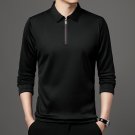 Men’s Slim Fit Long Sleeve Polo Shirt with Zip Collar
