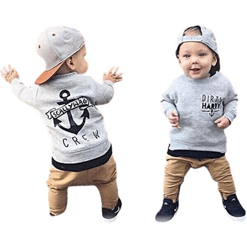 Infant Boy Grey Sweater Khaki Pant Outfit